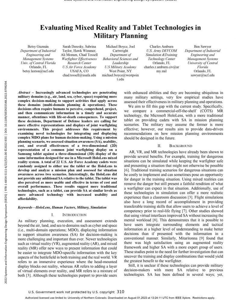 Evaluating mixed reality and tablet technologies in military planning thumb