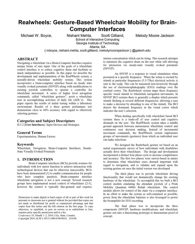 Gesture-based wheelchair mobility for brain-computer interfaces thumb