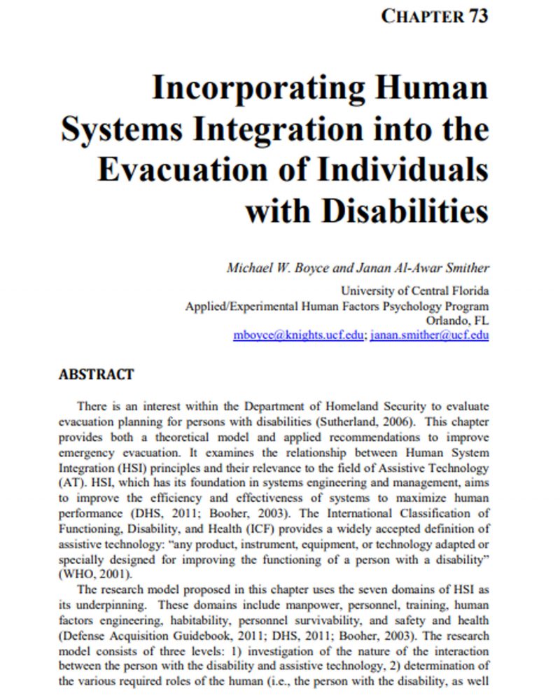 Incorporating Human Systems Integration into the Evacuation of Individuals with Disabilities thumb
