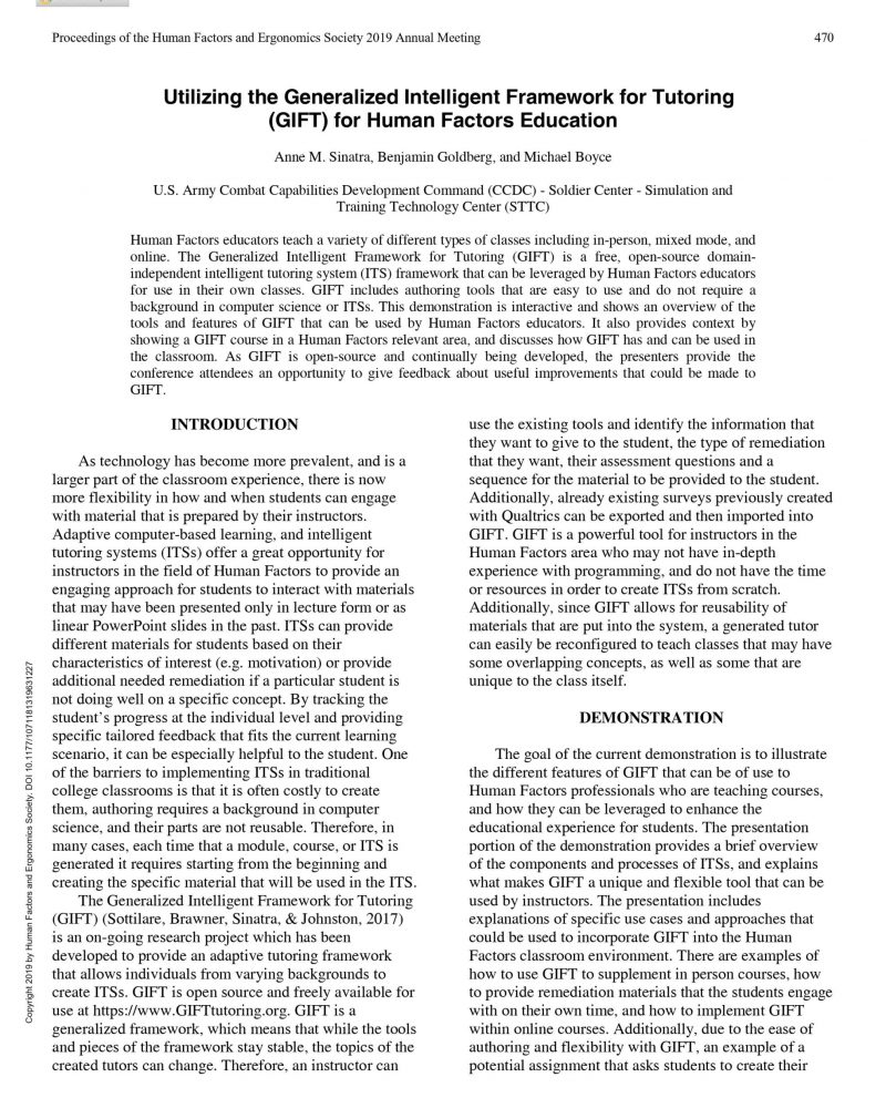 Utilizing the Generalized Intelligent Framework for Tutoring (GIFT) for Human Factors Education thumb